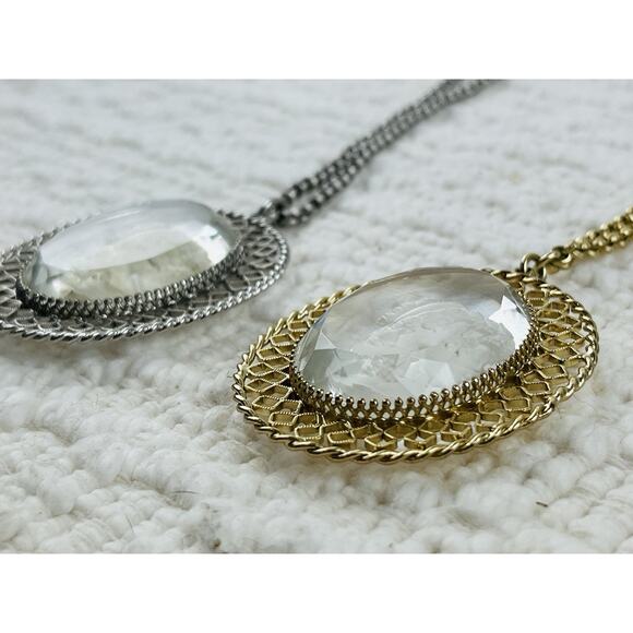 Set 2 Vintage Whiting Davis Clear Intaglio Cameo Pendant Necklace Silver Gold To - Picture 4 of 12